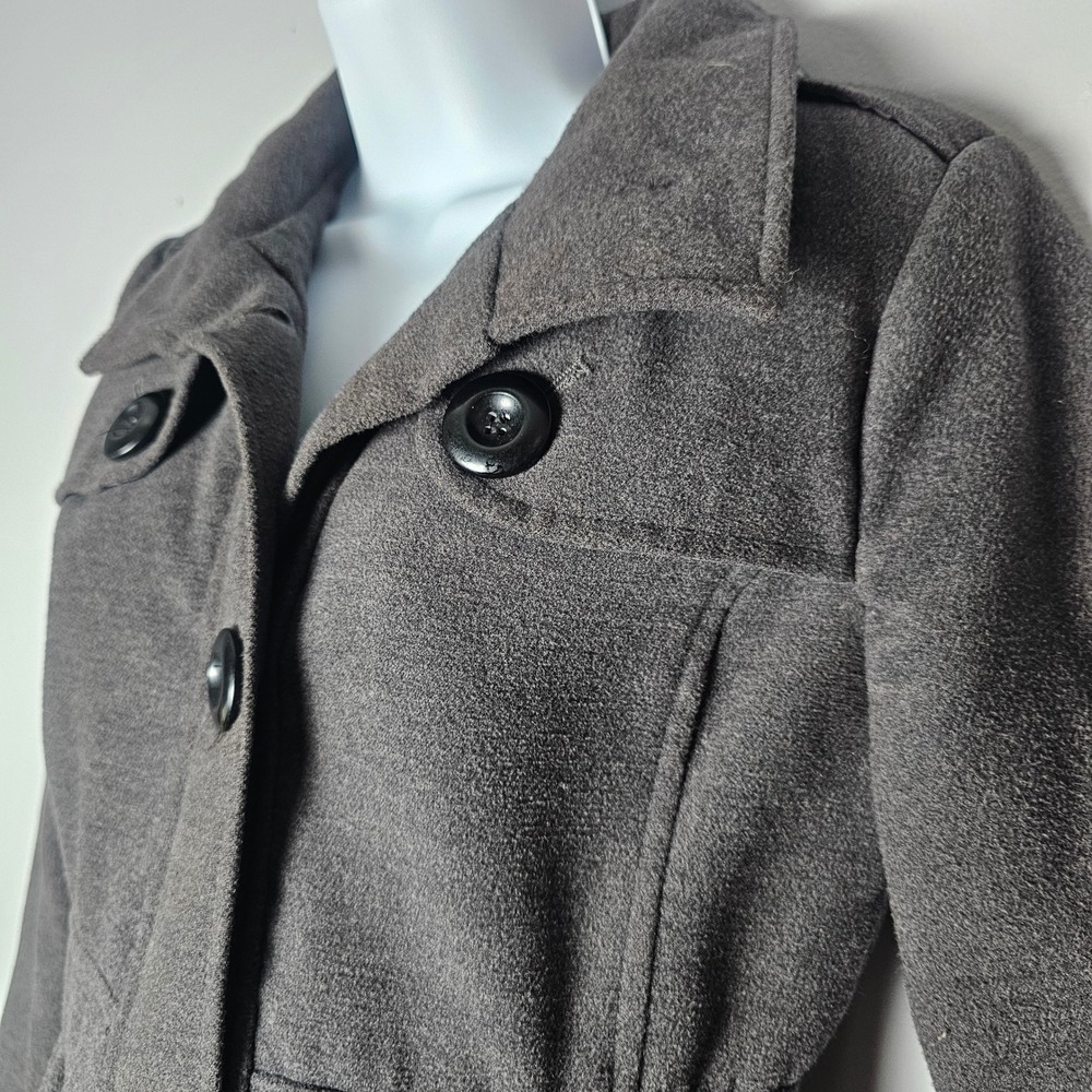 IN San Francisco Women Charcoal Gray Button Front Belted Coat Size S - Picture 10 of 13